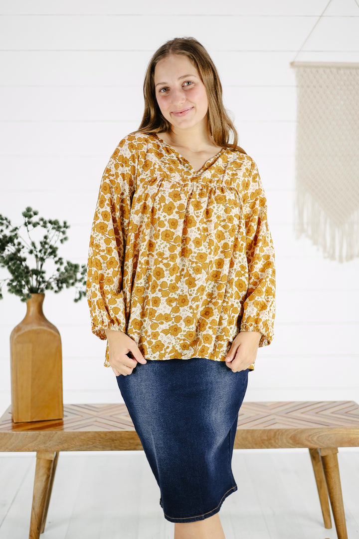 Mallorie Floral Top-Cream