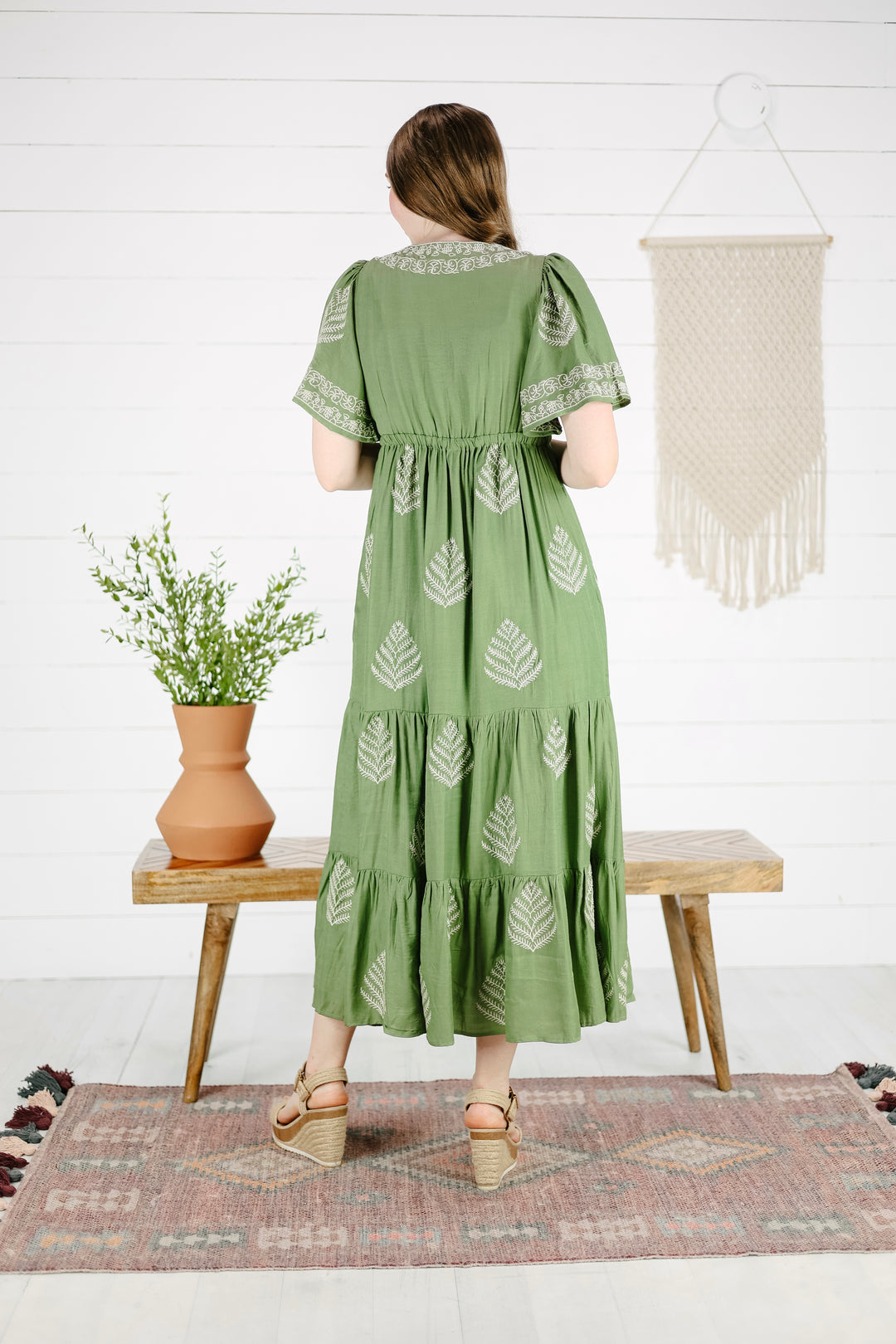 Maxine Embroidered Maxi Dress- Olive