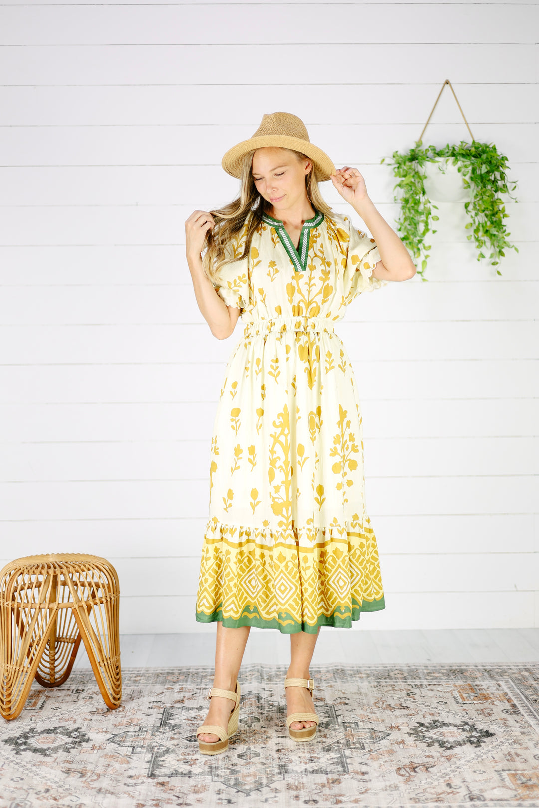 Nicolette Print Midi Dress- Yellow