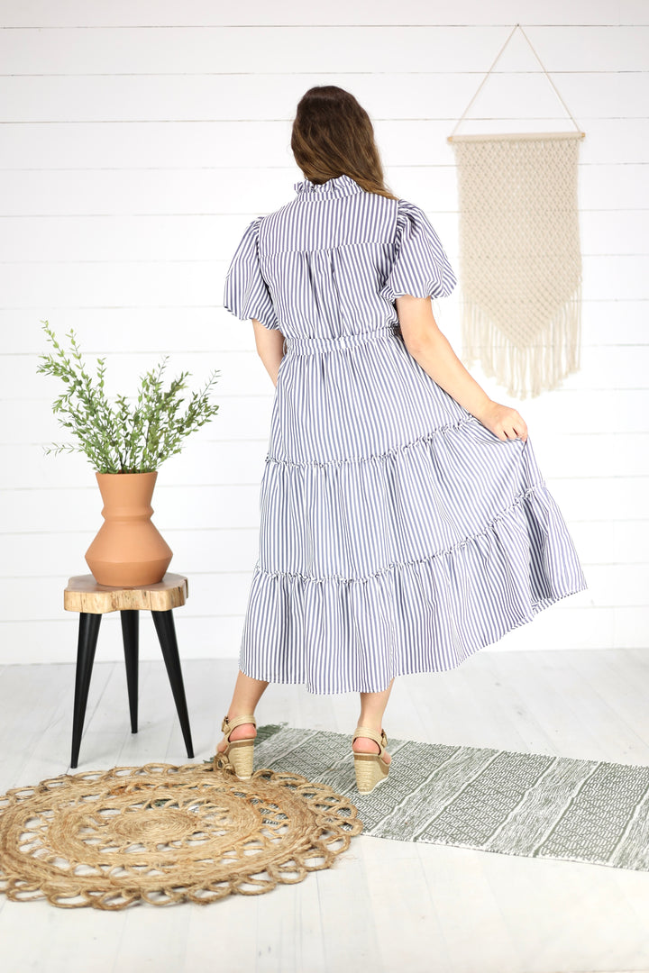 Mariah Stripe Midi Dress- Blue