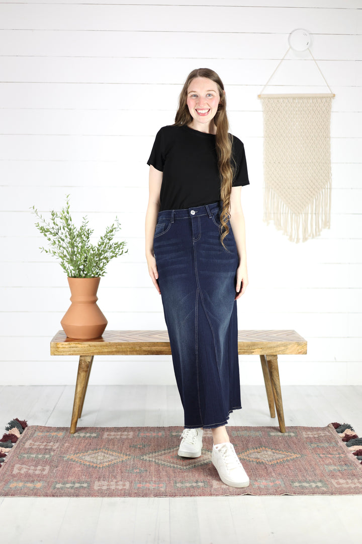 Davis Maxi Denim Skirt- Dk. Indigo