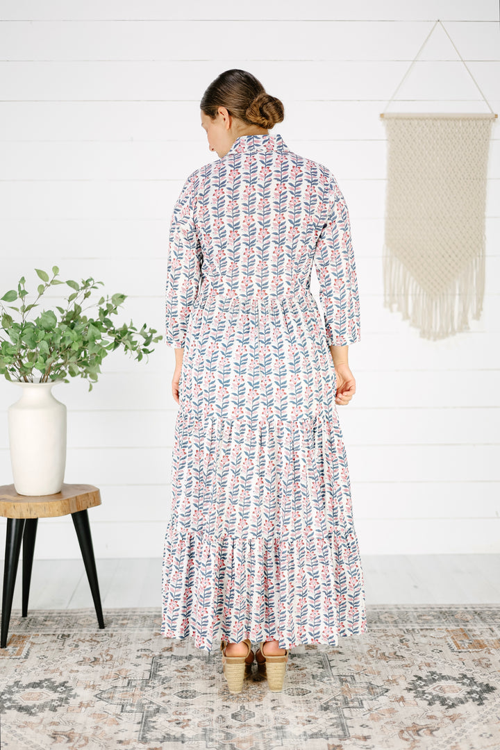 Emberly Hand Screen Printed Maxi Dress- Pink