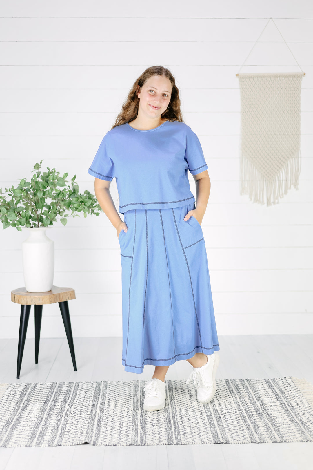 Calleigh Stitch Detail Skirt- Blue