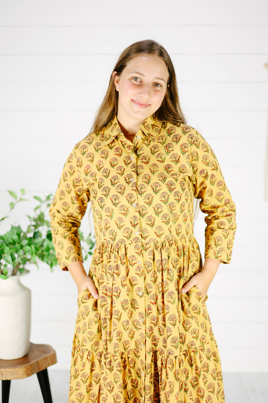 Wakely Hand Screen Printed Maxi Dress- Mustard