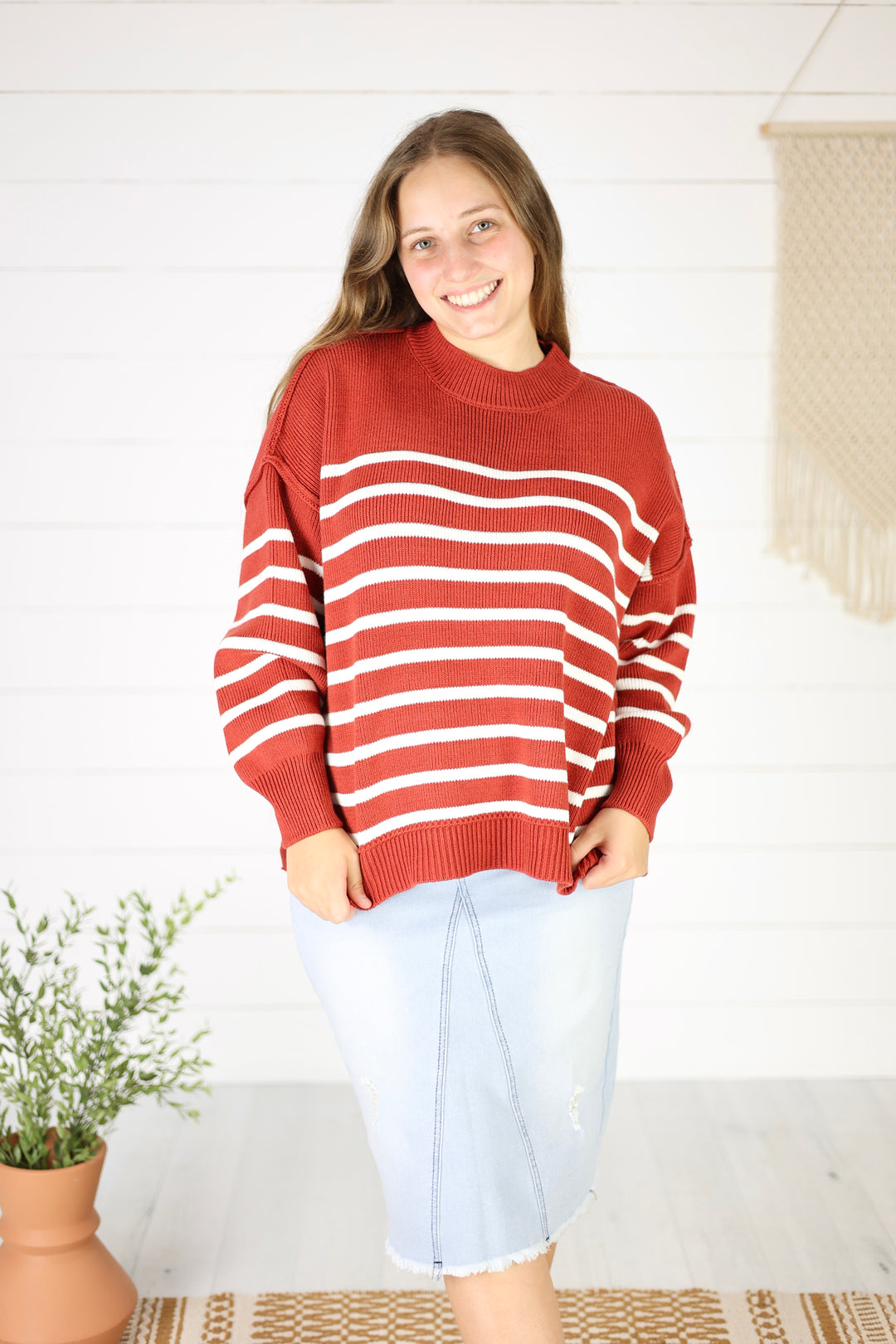 Fiora Stripe Sweater- Rust