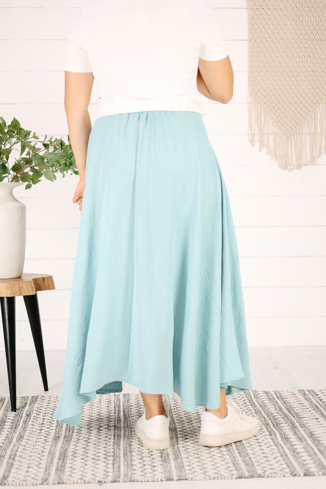 Everly Box Pleated Midi Skirt-Light Teal