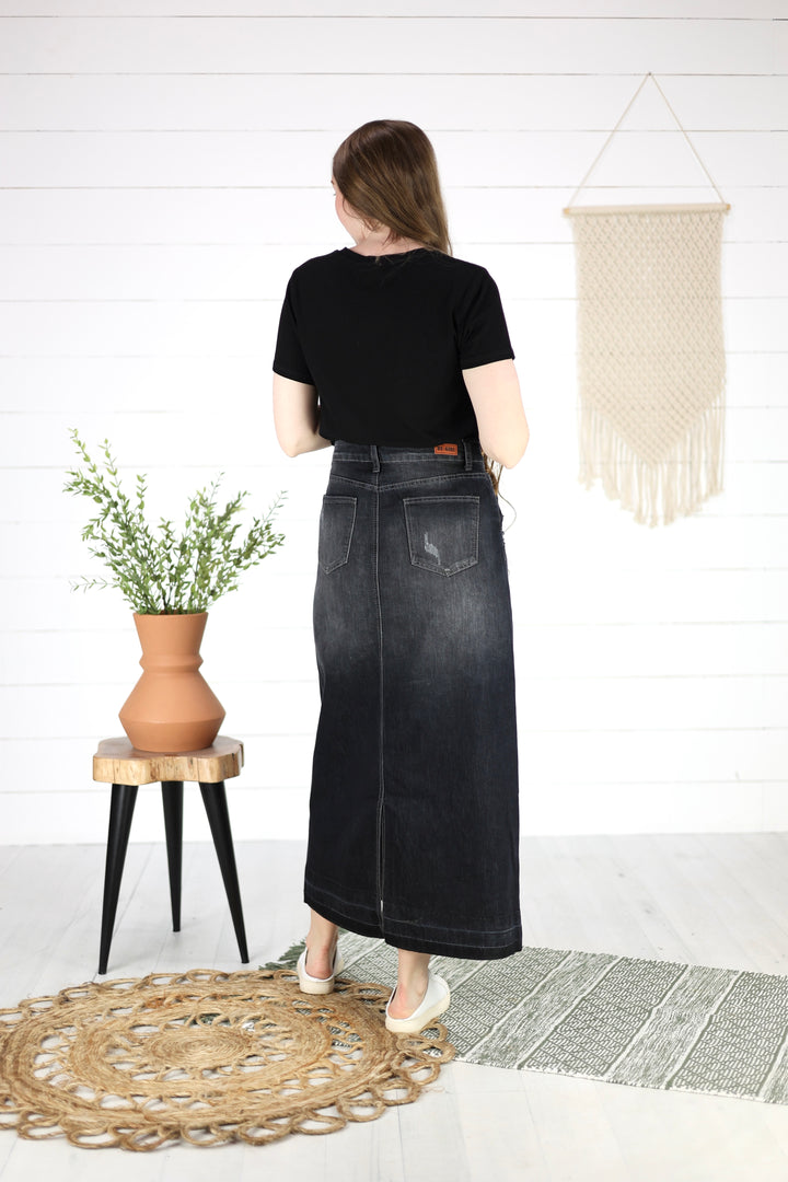 Asher Maxi Denim Skirt- Black
