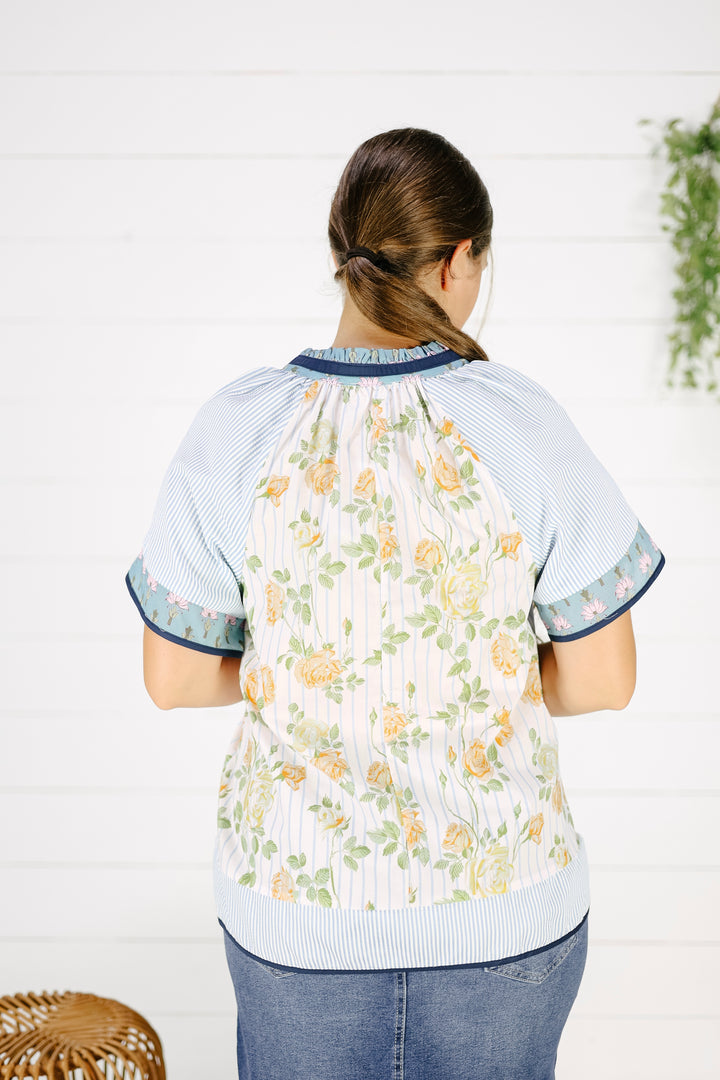 Stormi Mix Print Top-Blue