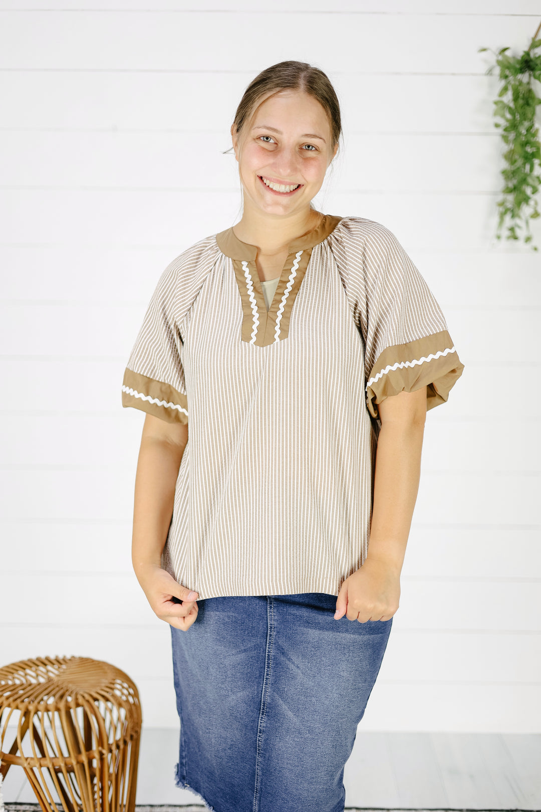 Rudi Striped Top- Taupe