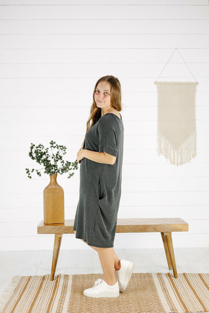 Jennie Ribbed Midi Dress - Charcoal