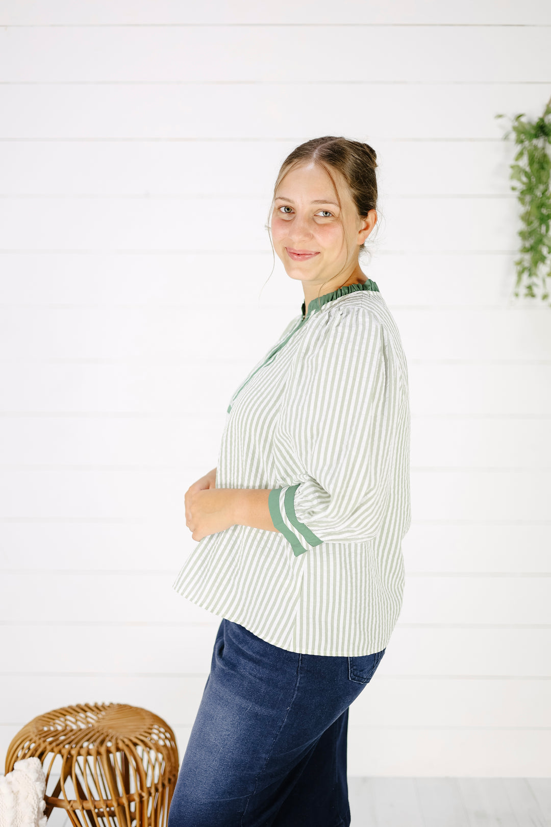 Gillian Stripe Top- Sage