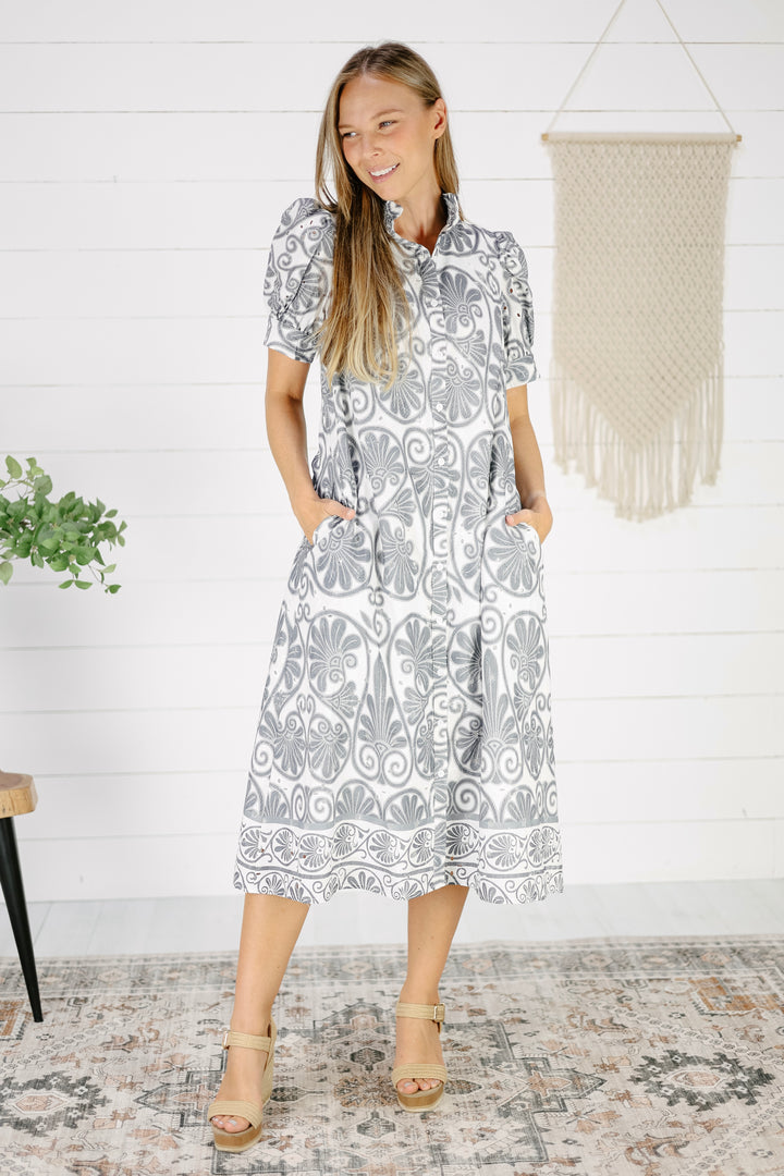 Roxanne Button Down Midi Dress- Charcoal