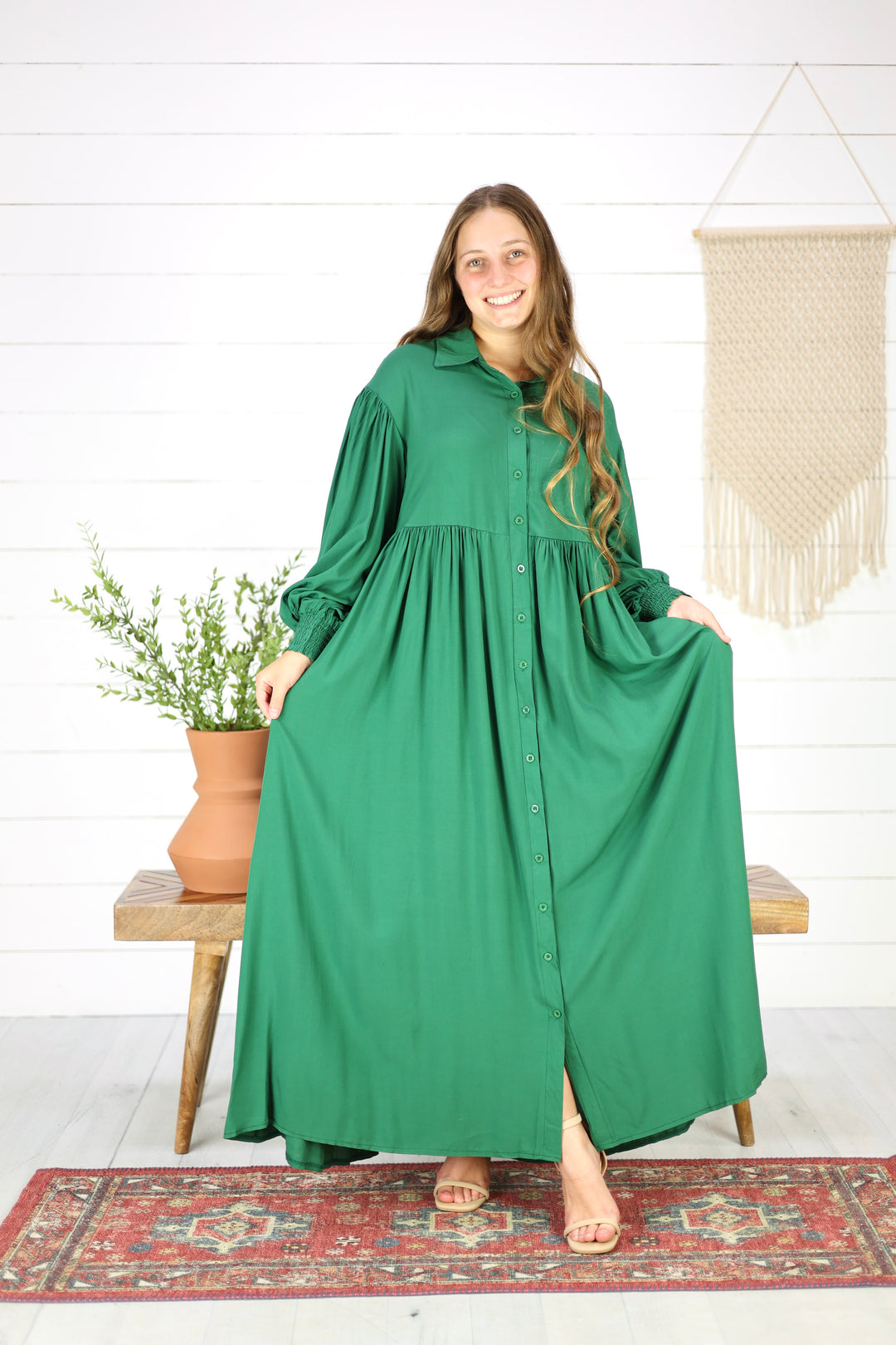 Casey Button Down Maxi Dress- Green