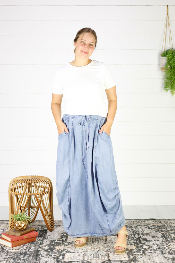 Baxter Chambray Midi Skirt- Denim