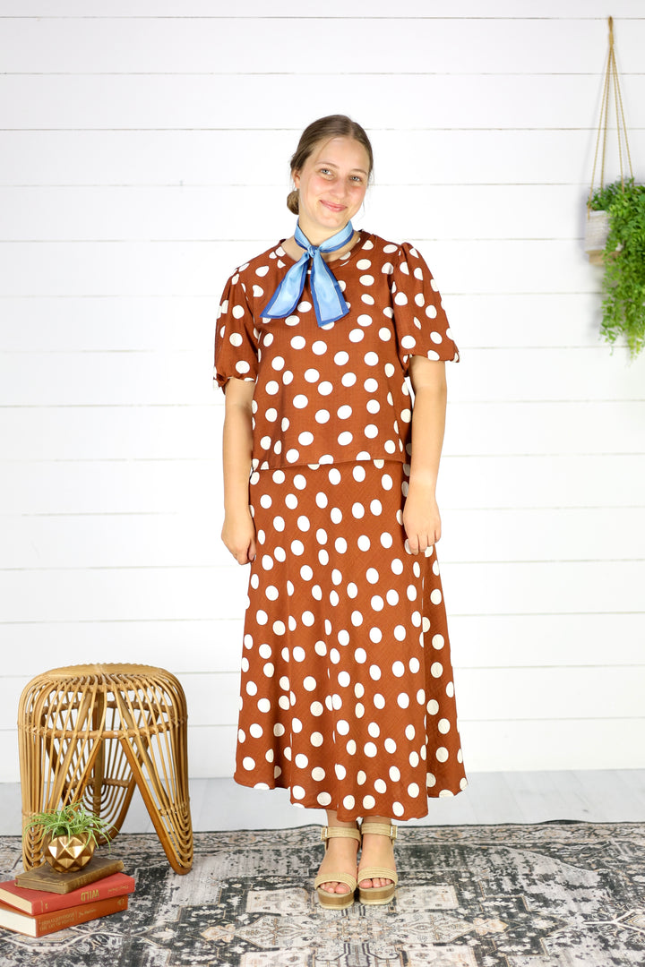Greer Polka Dot Blouse - Brown