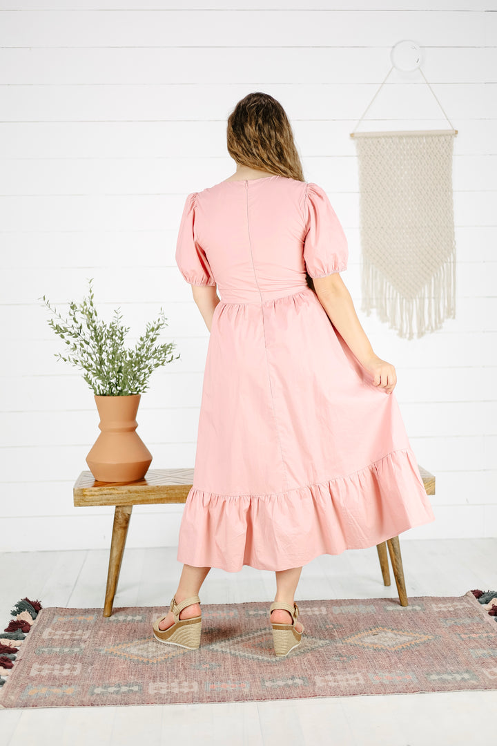 Lovett Embroidered Midi Dress- Pink