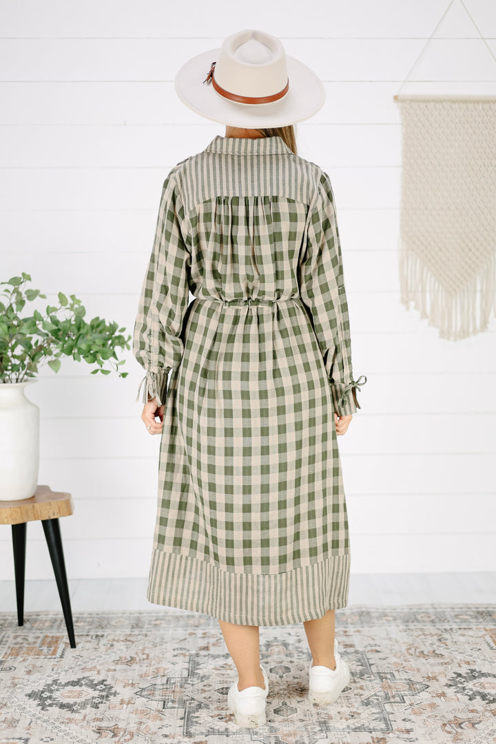 Retton Plaid Midi Dress- Olive