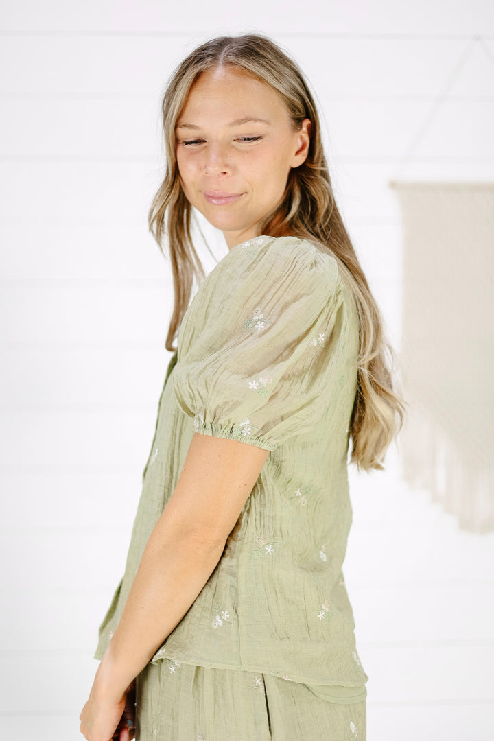 Ellie Embroidered Blouse- Olive
