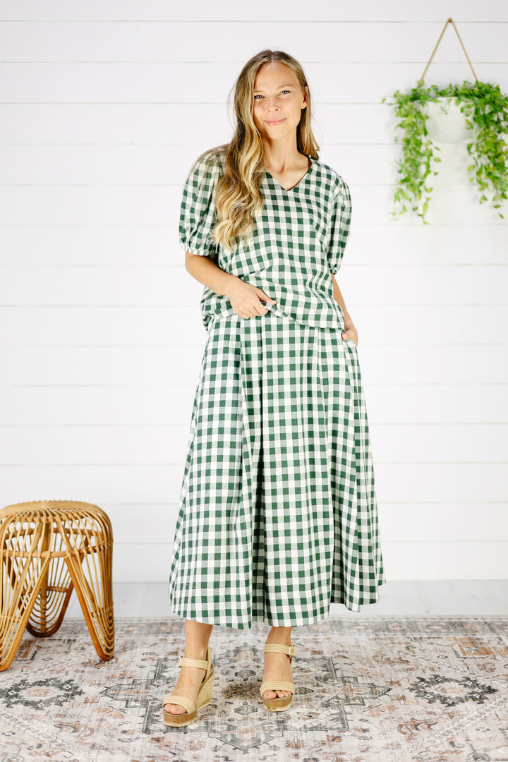 Henning Gingham Checkered Top-Green
