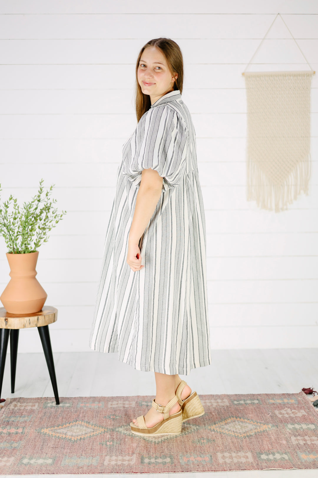 Brienne Stripe Midi Dress- Black