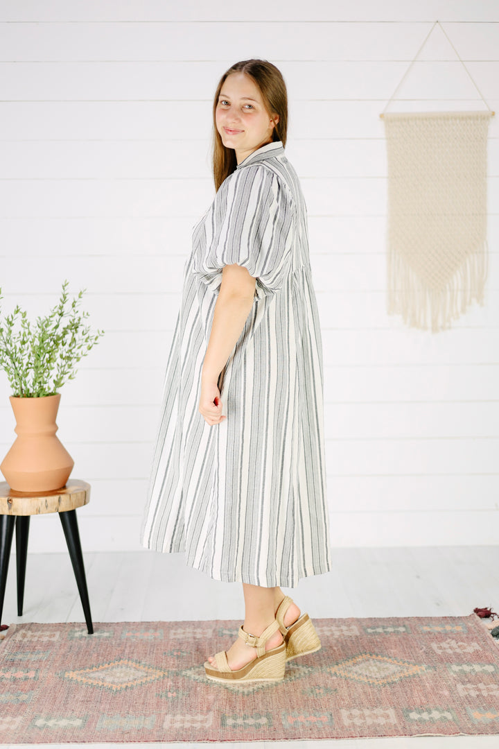Brienne Stripe Midi Dress- Black