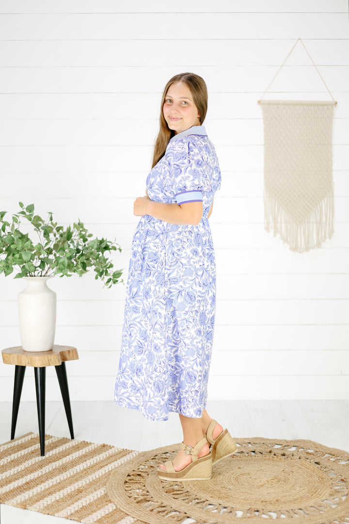 Ellian Floral Midi Dress- Blue