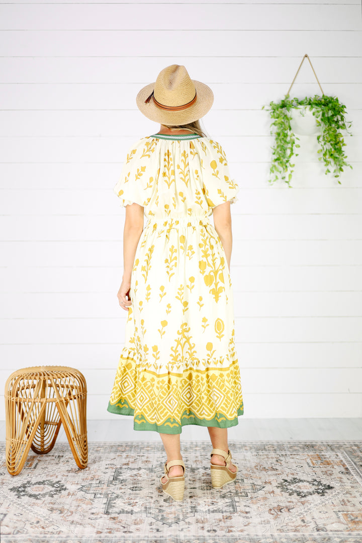 Nicolette Print Midi Dress- Yellow
