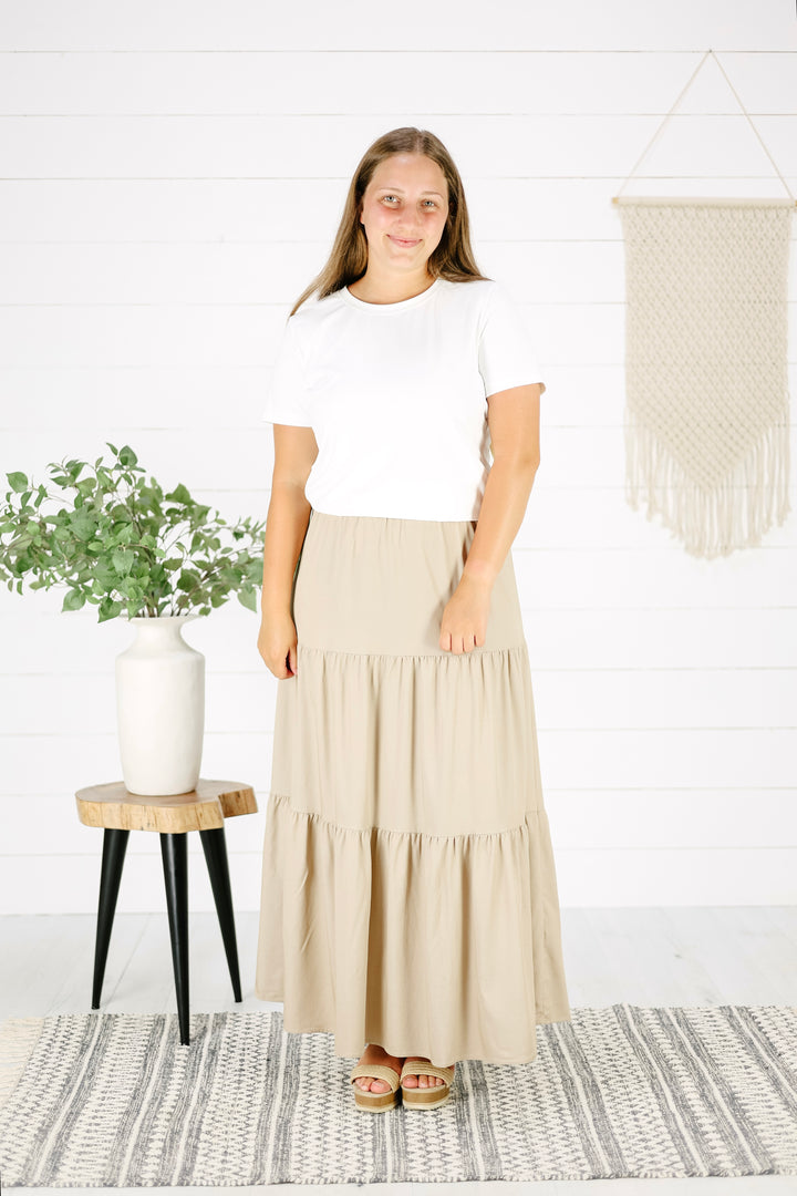 Leah Tiered Maxi Skirt-Taupe