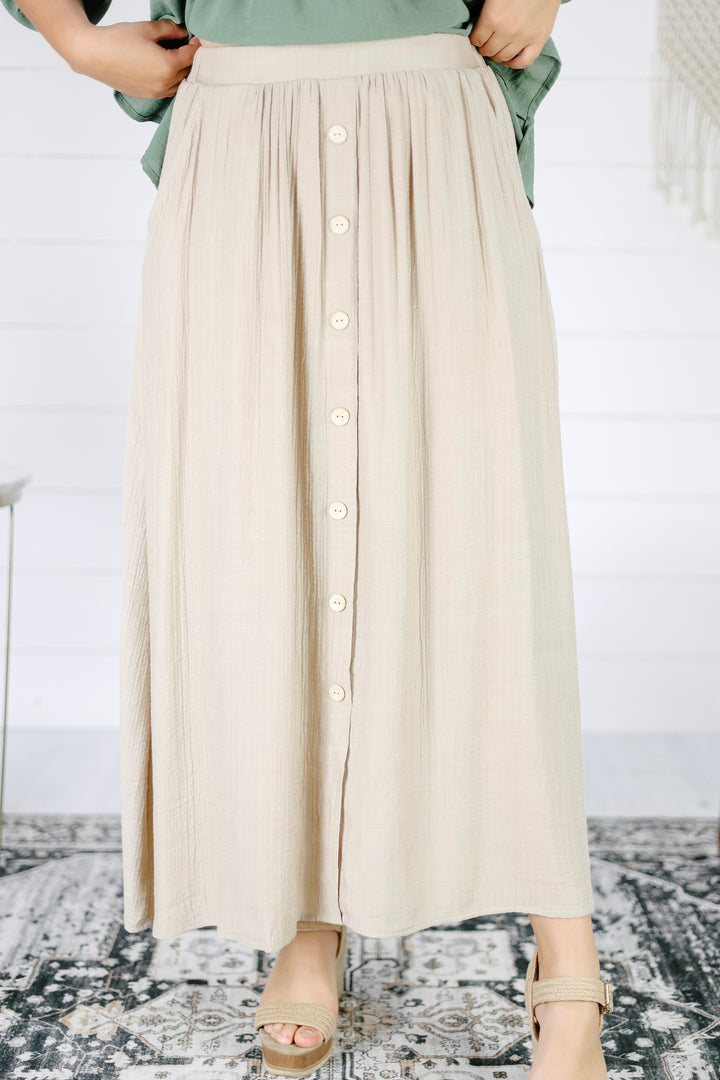 Maddie Front Button Midi Skirt- Natural