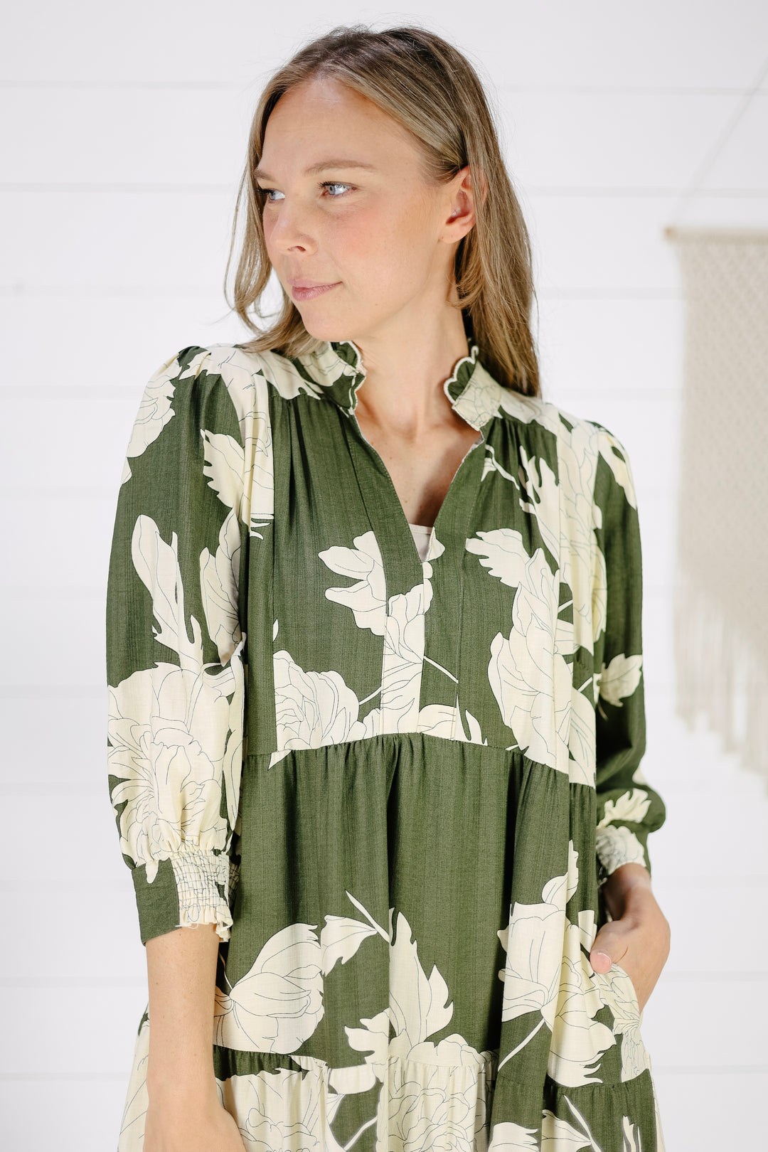 Jolie Floral Midi Dress- Olive
