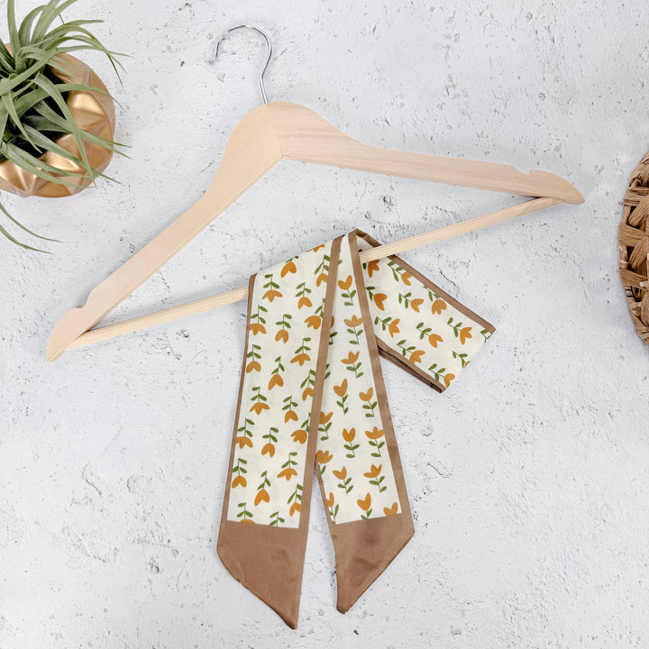 Marigold Floral Skinny Scarf- Orange
