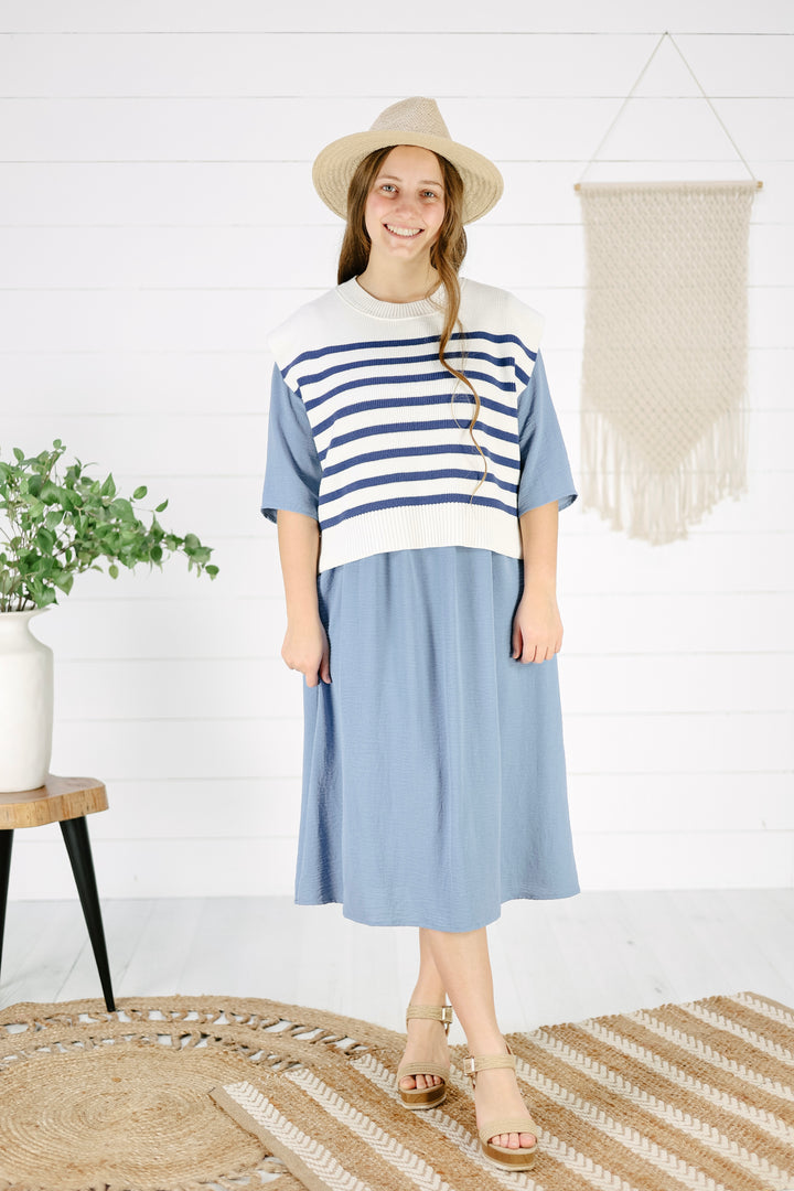 Lane Stripe Sweater- Lt. Navy