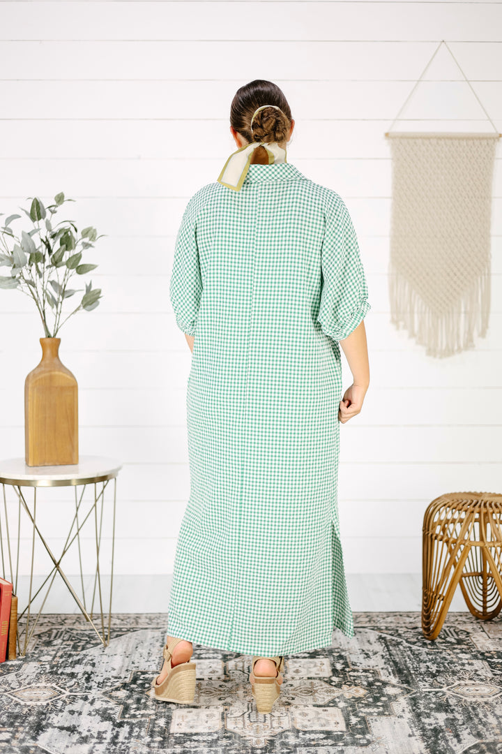Malery Gingham Maxi Dress- Green