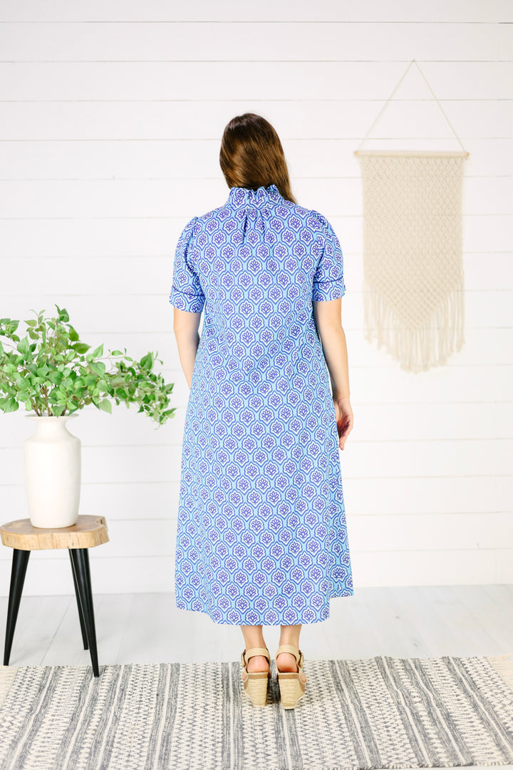 Kris Button Down Midi Dress-Sapphire
