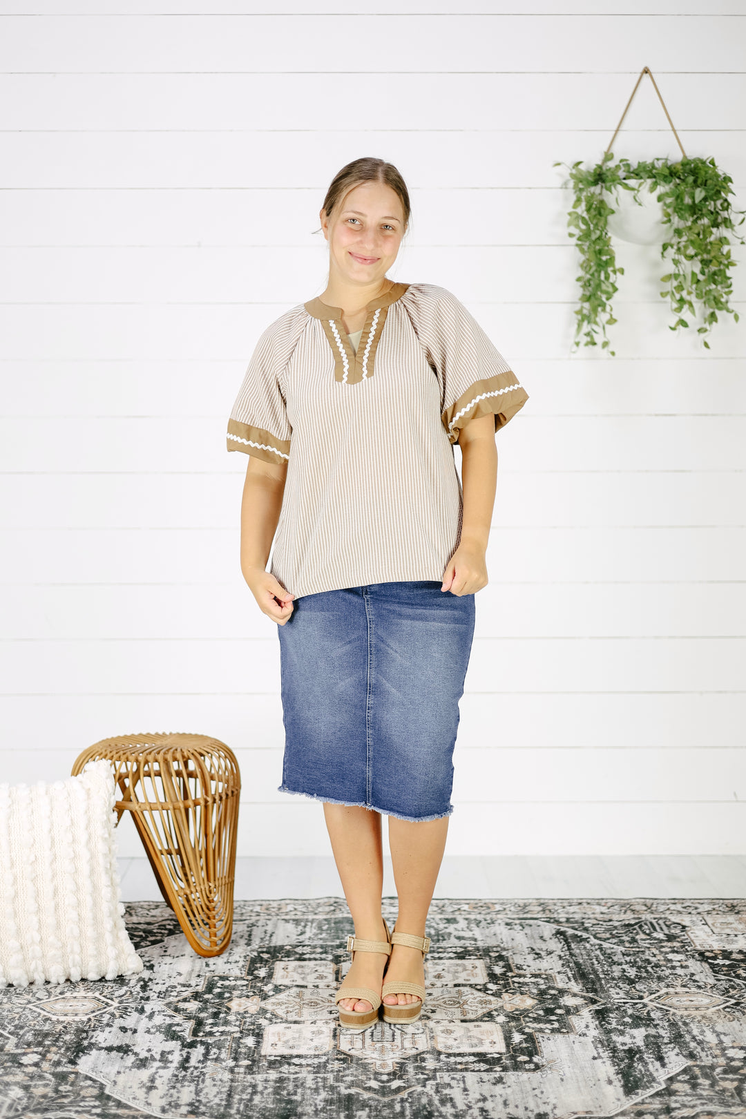 Rudi Striped Top- Taupe