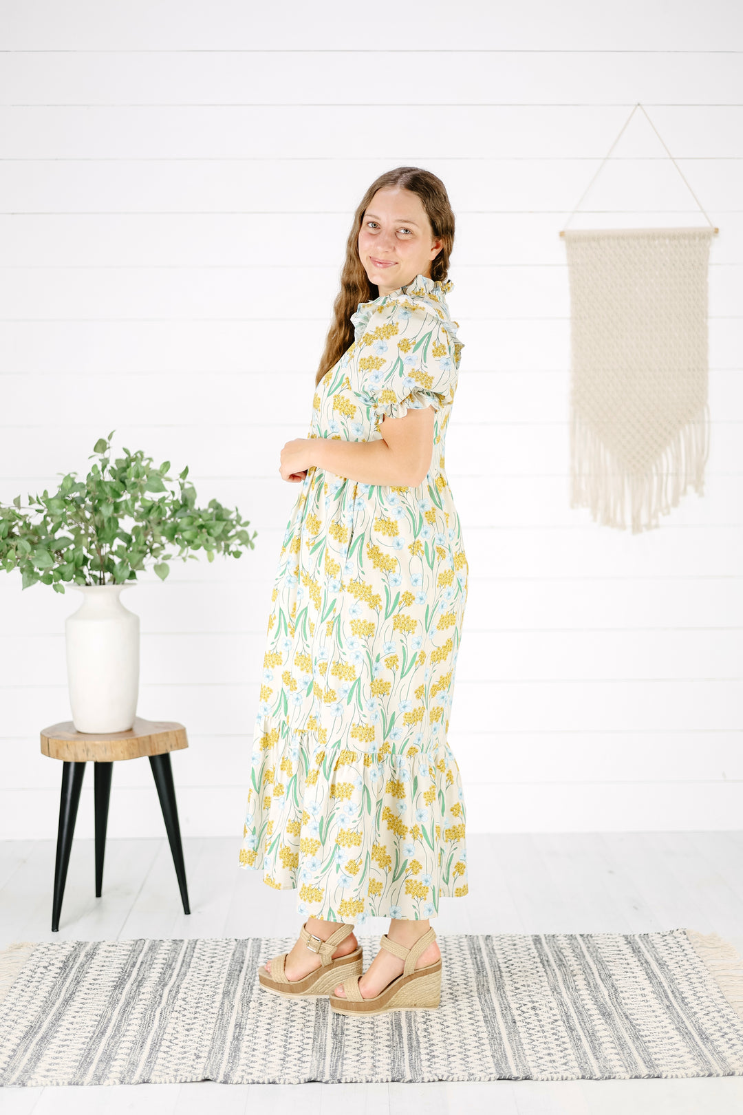 Maelyn Floral Midi Dress-Yellow