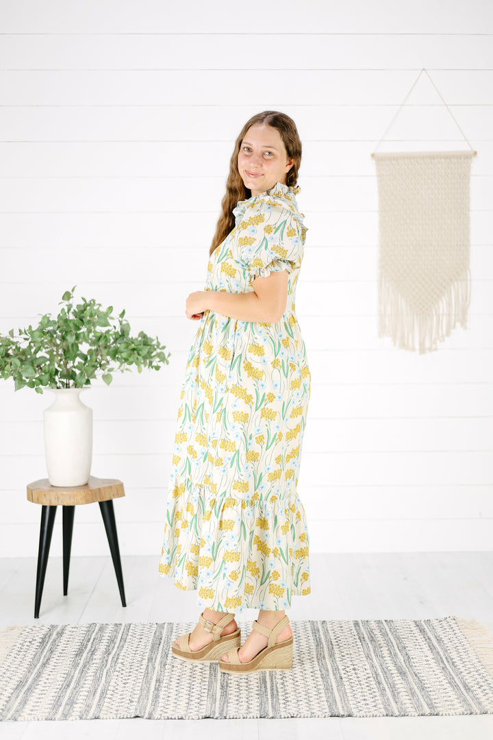 Maelyn Floral Midi Dress-Yellow