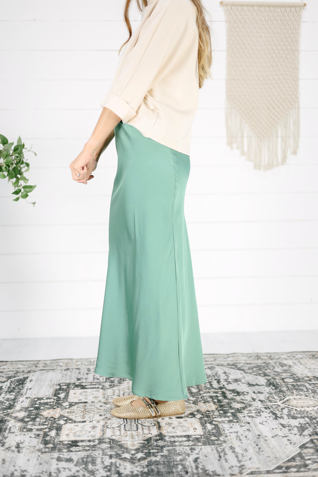 Lilith Satin Maxi Skirt - Sea Green