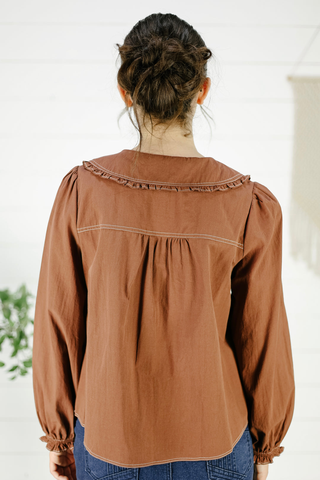 Angelia Collar Blouse - Mocha