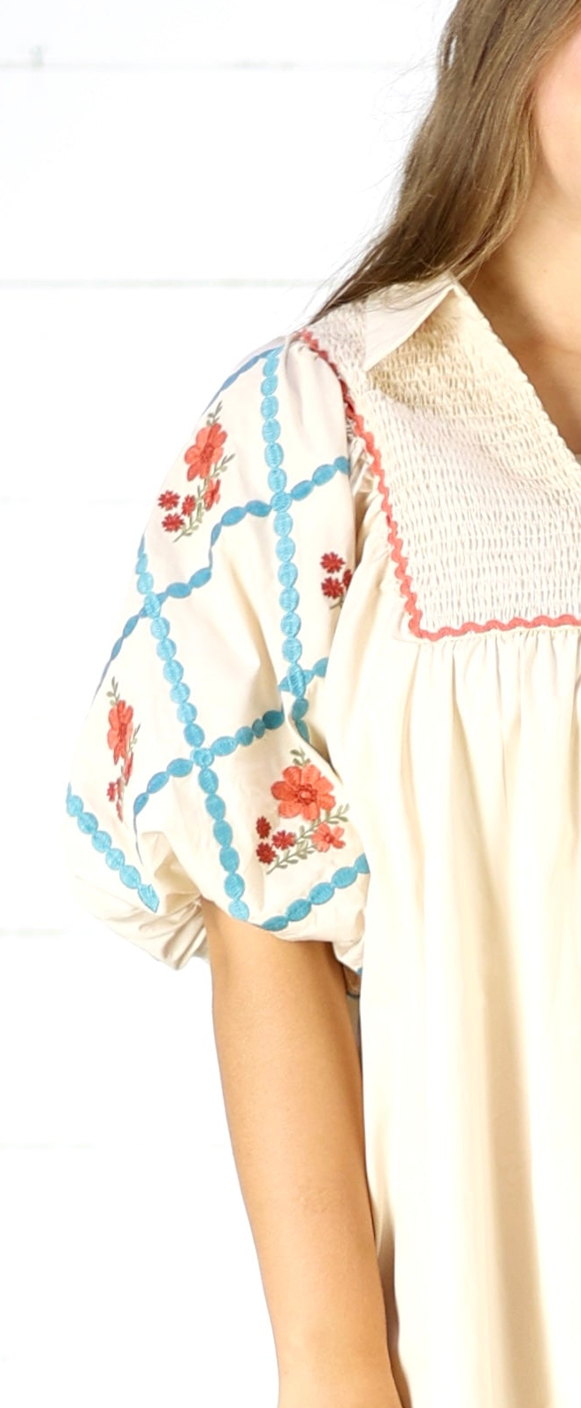 Ellory Embroidered Midi Dress- Cream