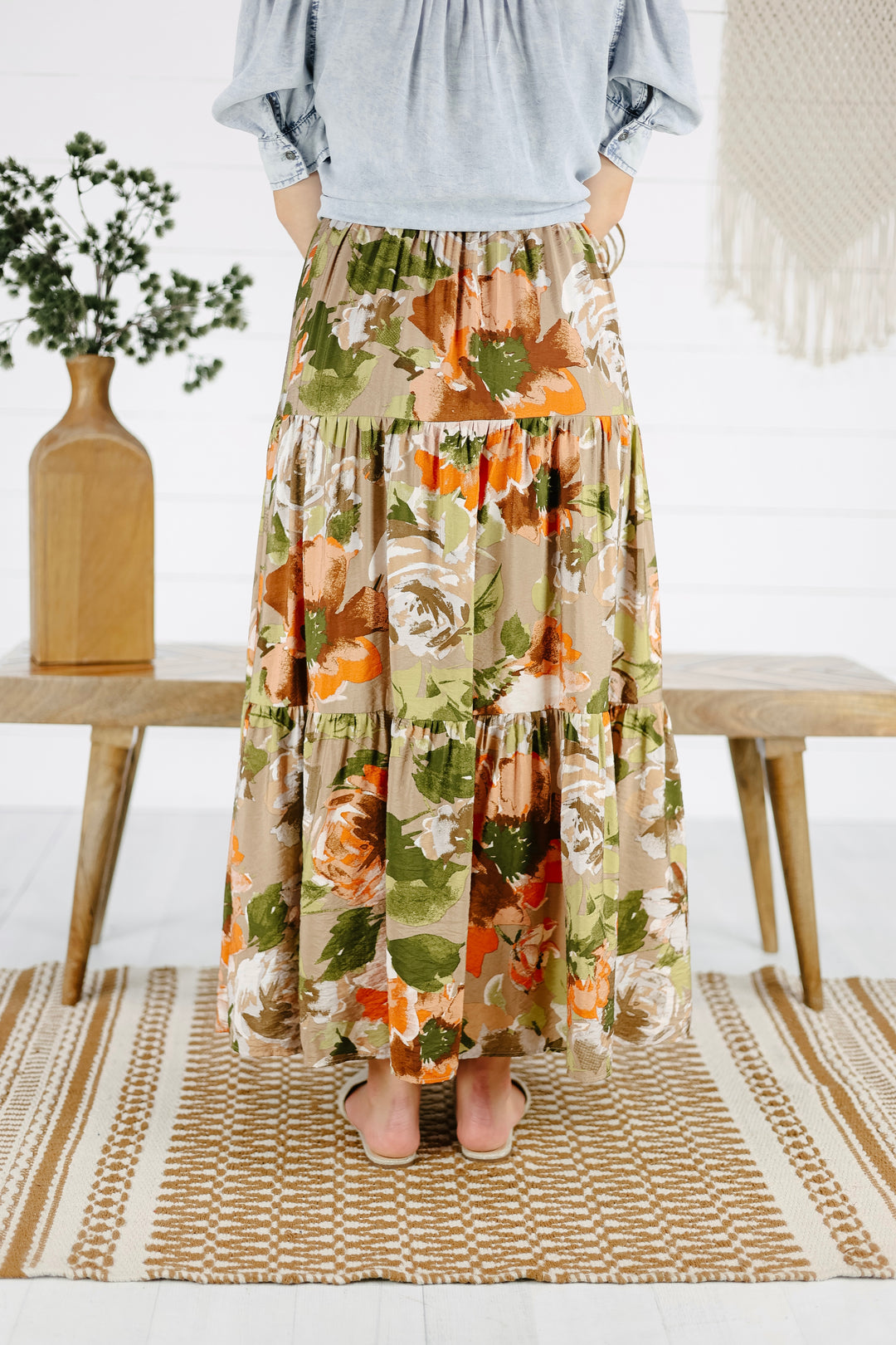 Coleen Tiered Skirt- Khaki/Final Sale