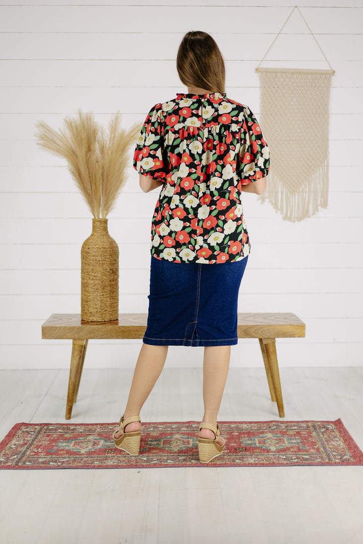 Cordelia Floral Top - Black/Final Sale
