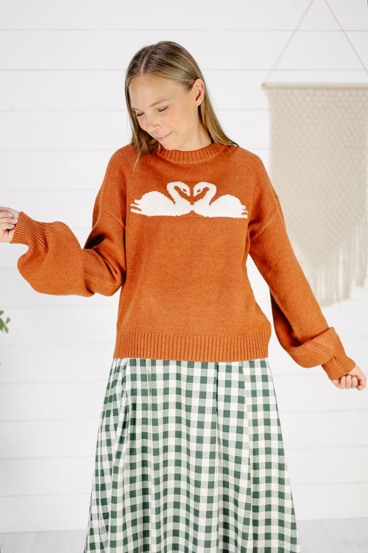 DeMille Swan Sweater- Rust