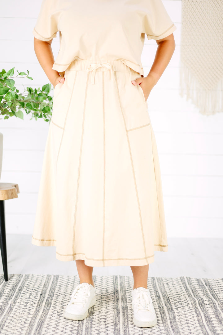 Calleigh Stitch Detail Skirt- Natural