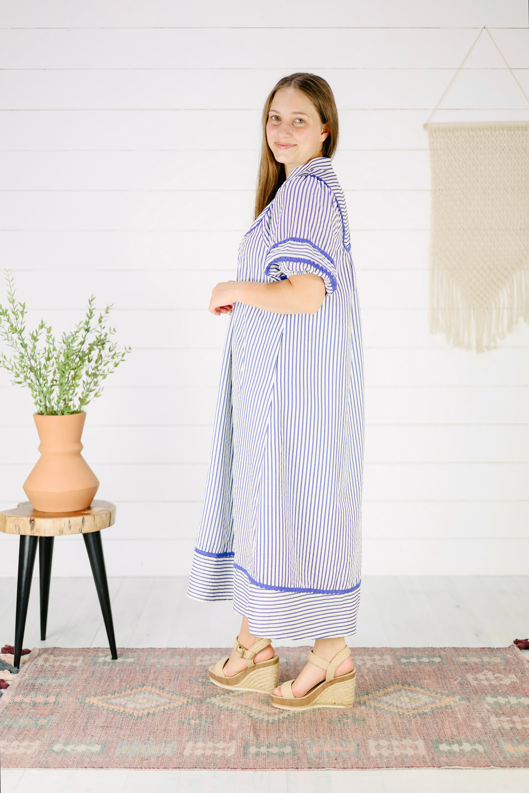 Vanessa Stripe Midi Dress- Blue