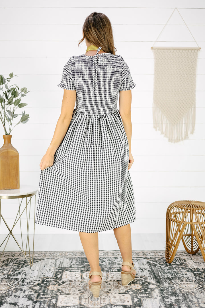 Boyce Gingham Midi Dress- Black