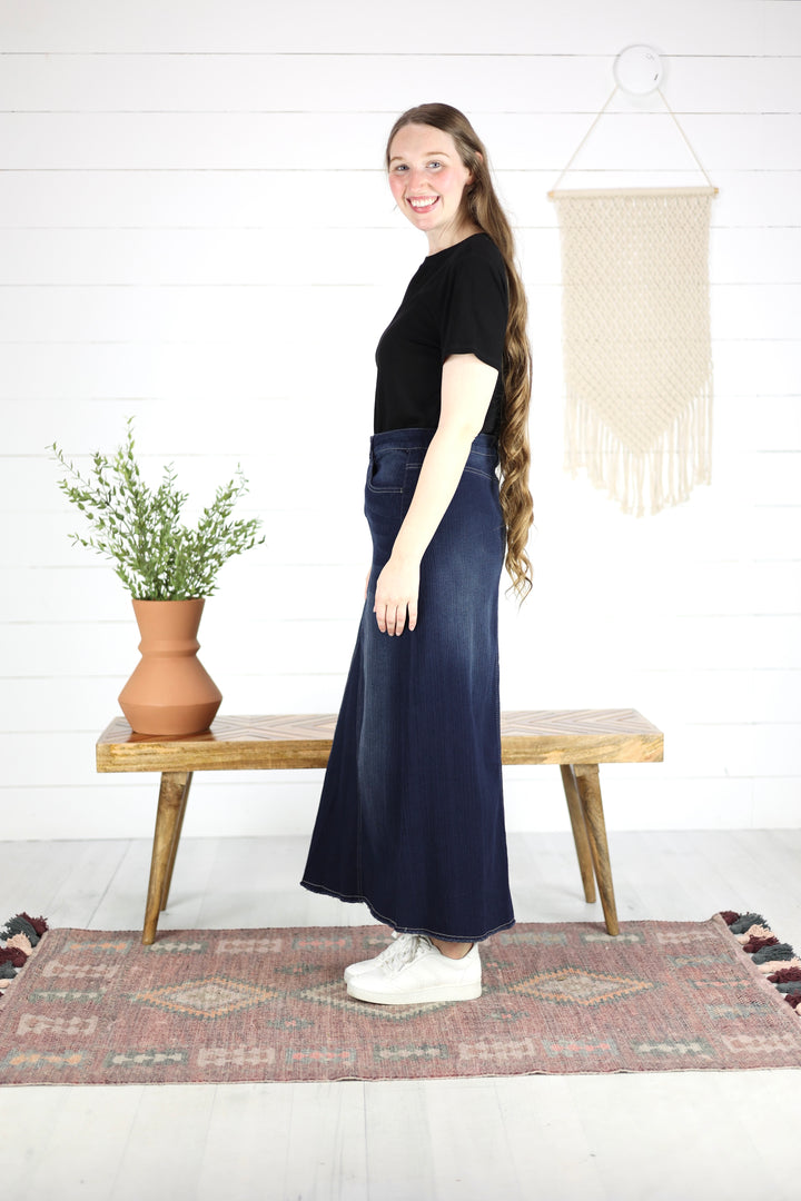 Davis Maxi Denim Skirt- Dk. Indigo