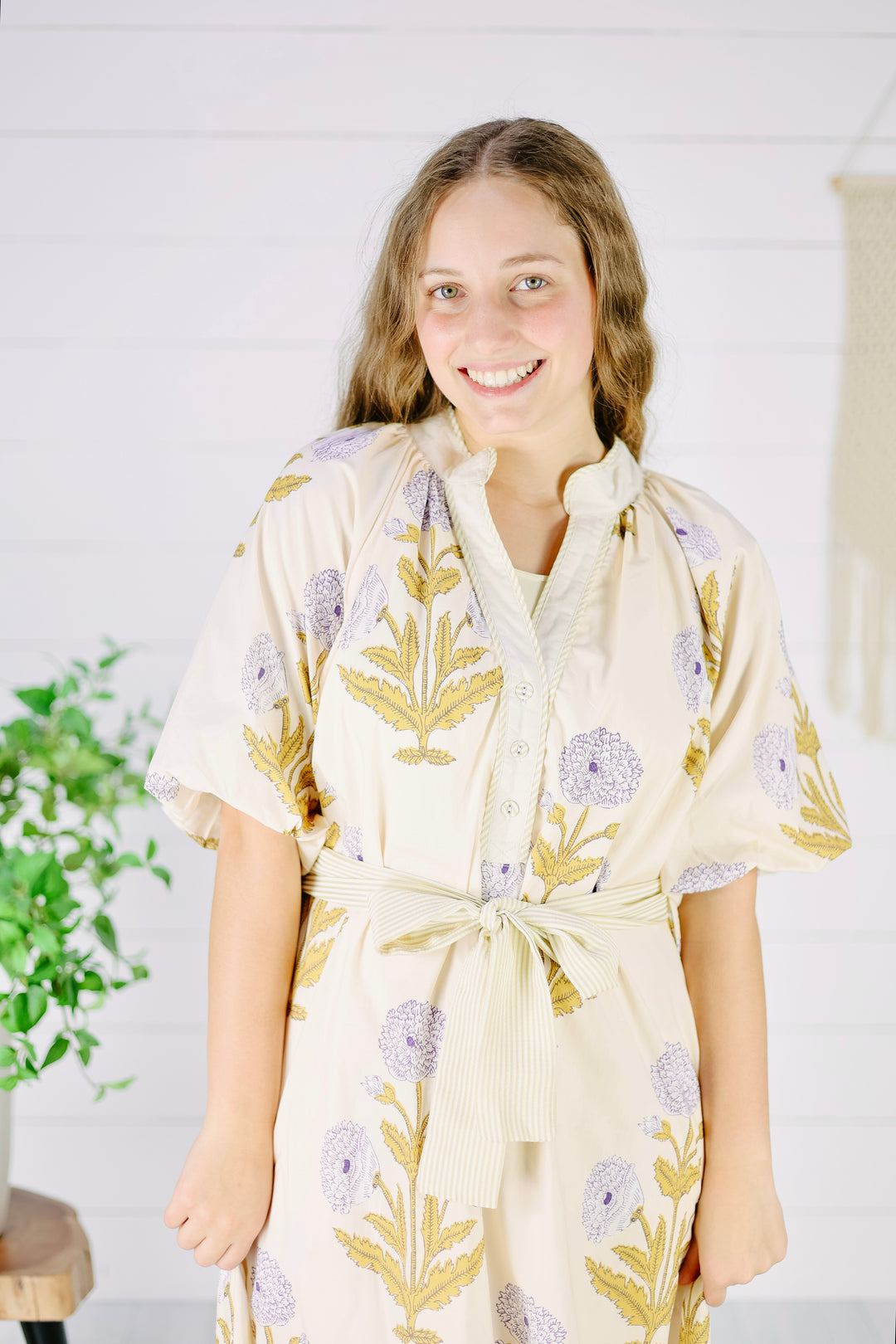 Margaret Floral Midi Dress- Cream