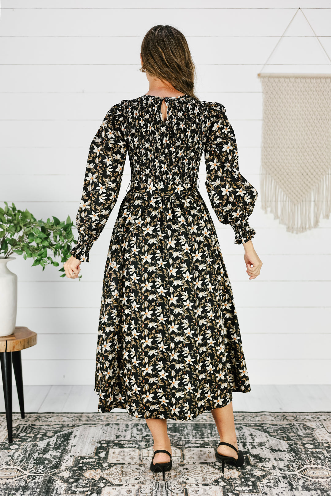 Kambree Floral Midi Dress - Black