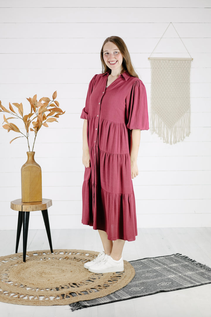 Olivia Midi Dress - Berry/Final Sale